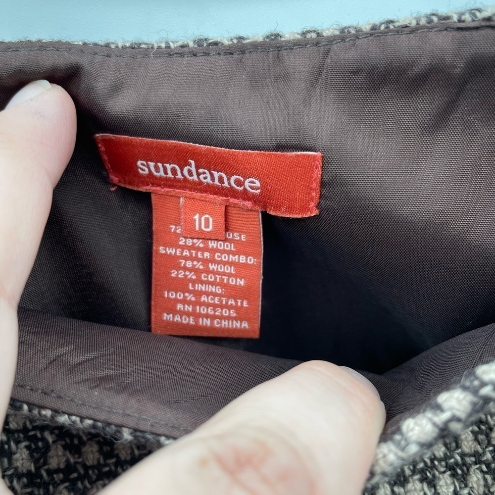 Sundance 10 woman brown wool-cotton tweed preppy classic quiet luxury midi skirt - Picture 6 of 9